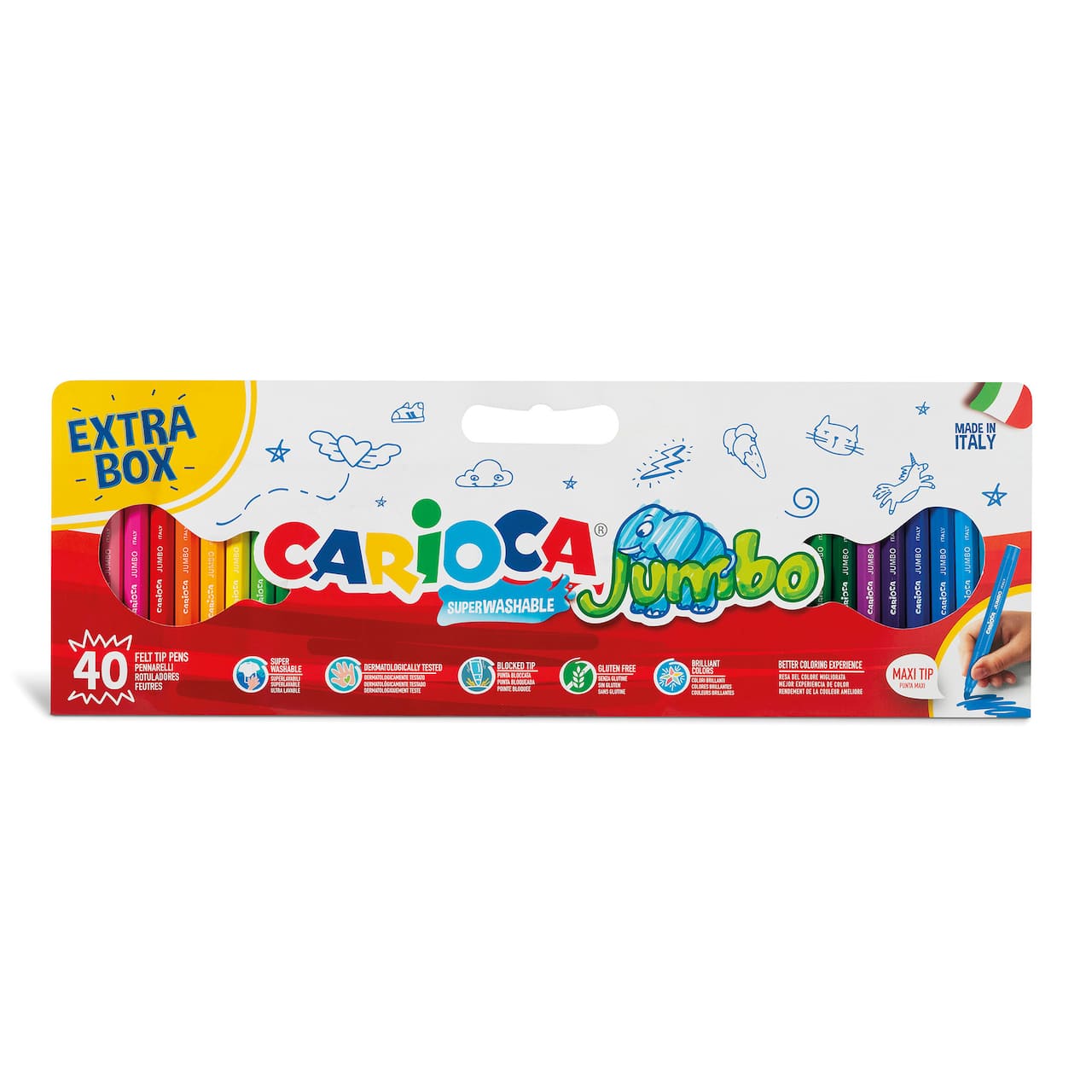 CARIOCA® 6mm Jumbo Maxi Tip Felt Tip Washable Pens, 40ct.